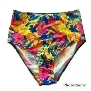Tropical Hawaiian floral print high waisted swim bikini bottom size medium